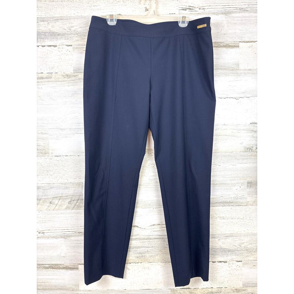 Tory Burch Womens 12 Navy Blue Stacey Ponte Flat-Front Mid-Rise Cropped Pants